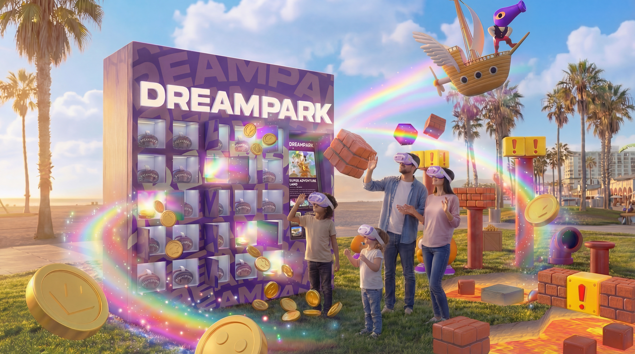 Family enjoying DreamPark mixed reality experience